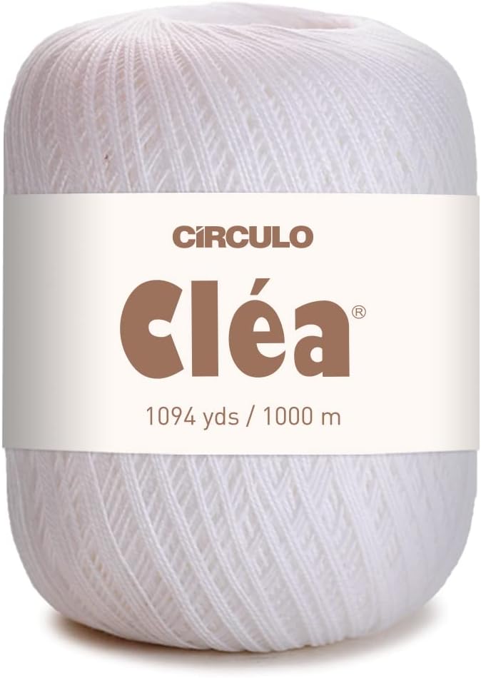 CRCULO Circulo Clea Yarn – Crochet Thread Fine Size 10-8/2 Perfect for Weaving - 100% Mercerized Brazilian Cotton (Pack of 1 Ball) – 5.3 oz, 1094 yds - Color: White - 8001 - Image 1